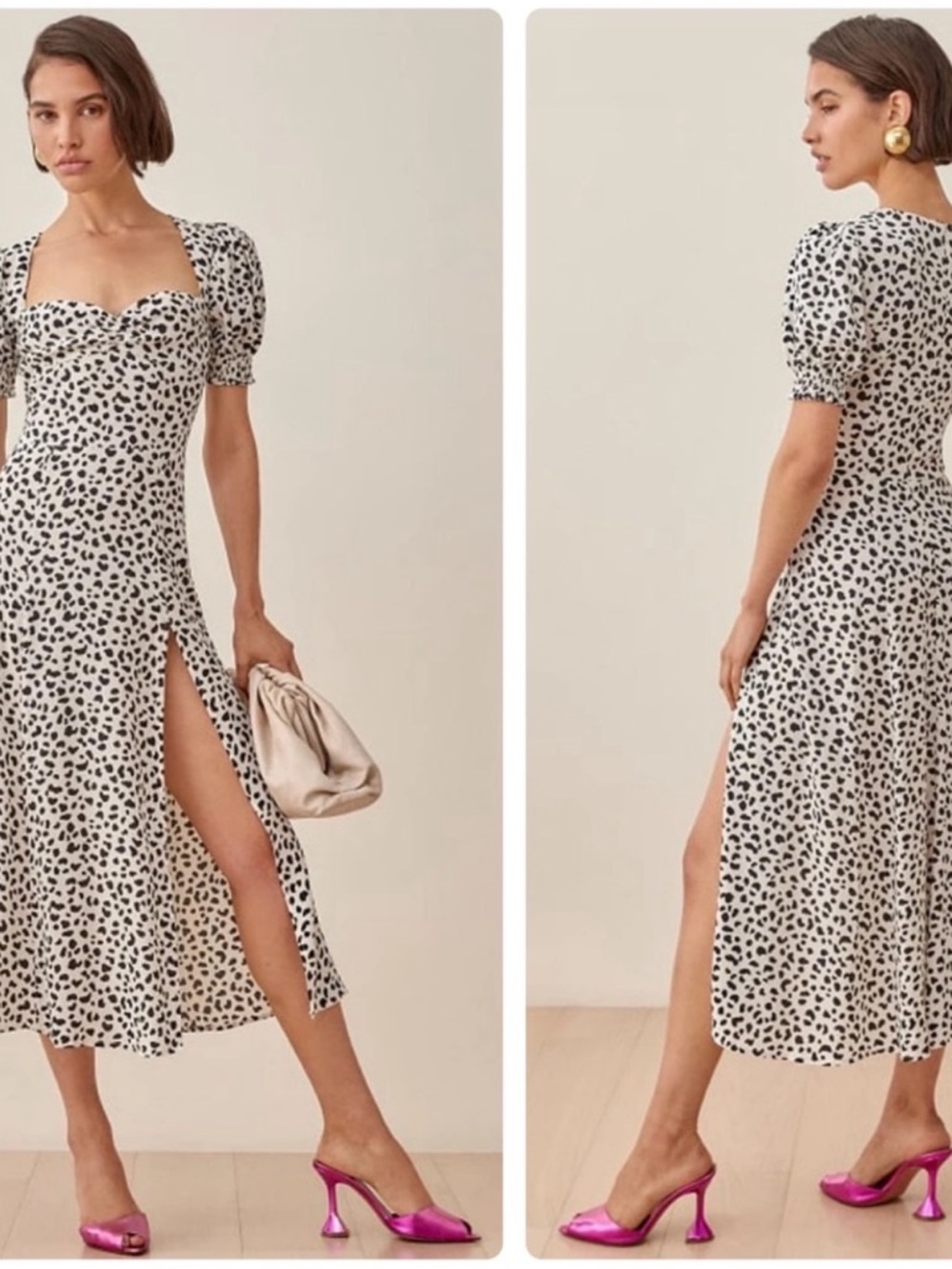 Reformation Lacey Dress Midi Ocelot Black White Animal Print Size 6 NWT